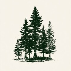 Obraz premium Silhouettes of four tall evergreen trees