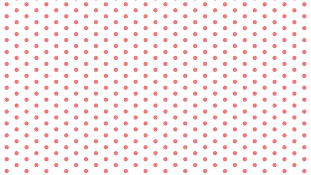 Animated pink polka dots pattern on a white background. Minimalist and seamless looping