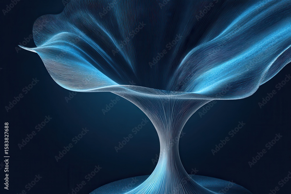 Poster abstract blue funnel illustration showcasing dynamic lines and smooth curves against a dark backgrou