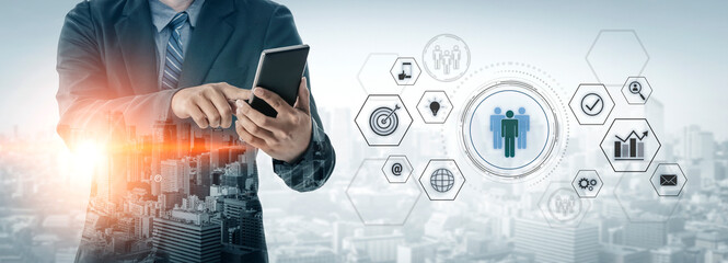 Business teamwork system showing digital communication and performance tracking. Teamwork improves...