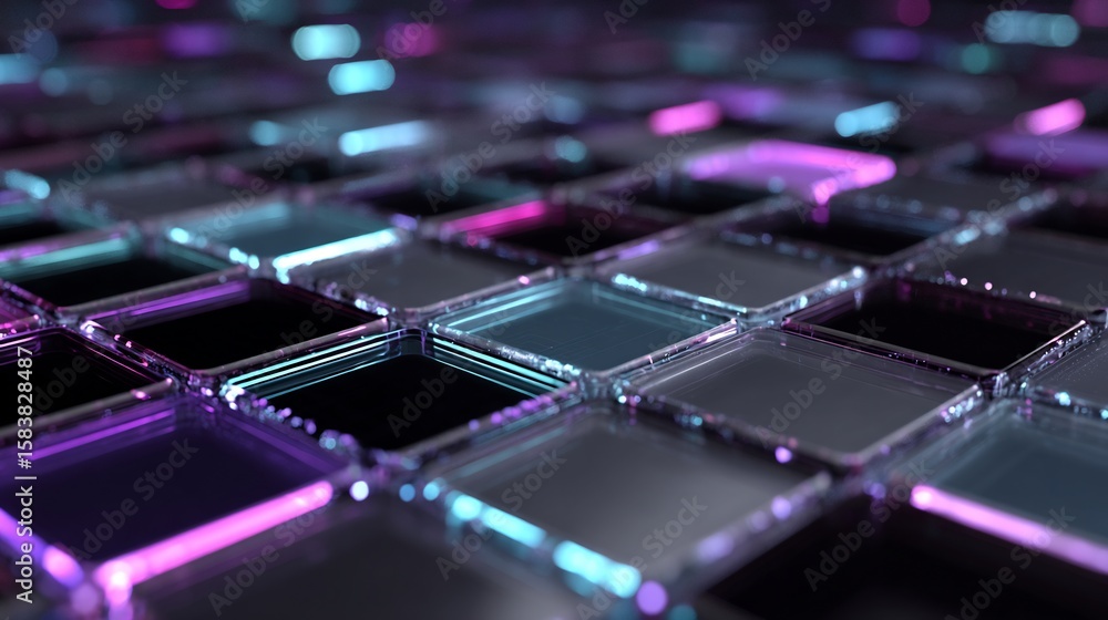 Fototapete abstract geometric background with illuminated squares and dark contrasting filling