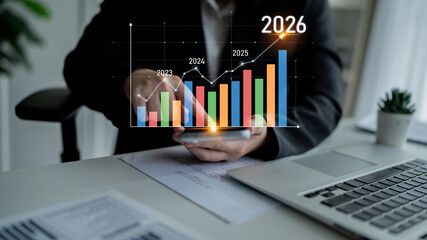 Business growth forecast highlights increasing trends new year 2026. Growth forecast data, growth...
