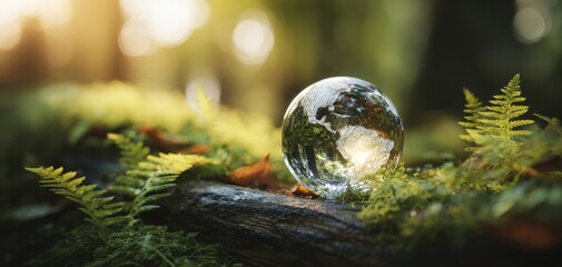 The mesmerizing globe reflecting the beauty of nature in a serene forest setting.