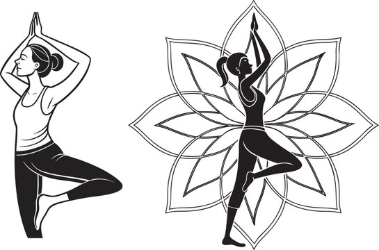 black silhouette vector of a woman doing yoga in lotus pose, elegant posture, centered, white background, minimal clean vector design