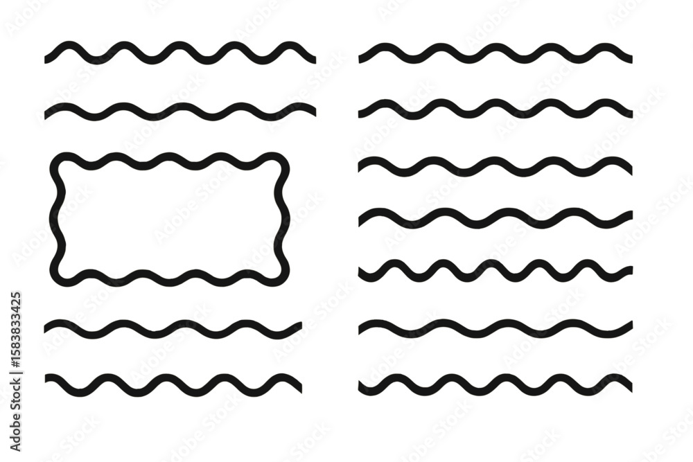 Poster set of wavy line and frame borders. collection of simple minimalist dividers and decoration elements