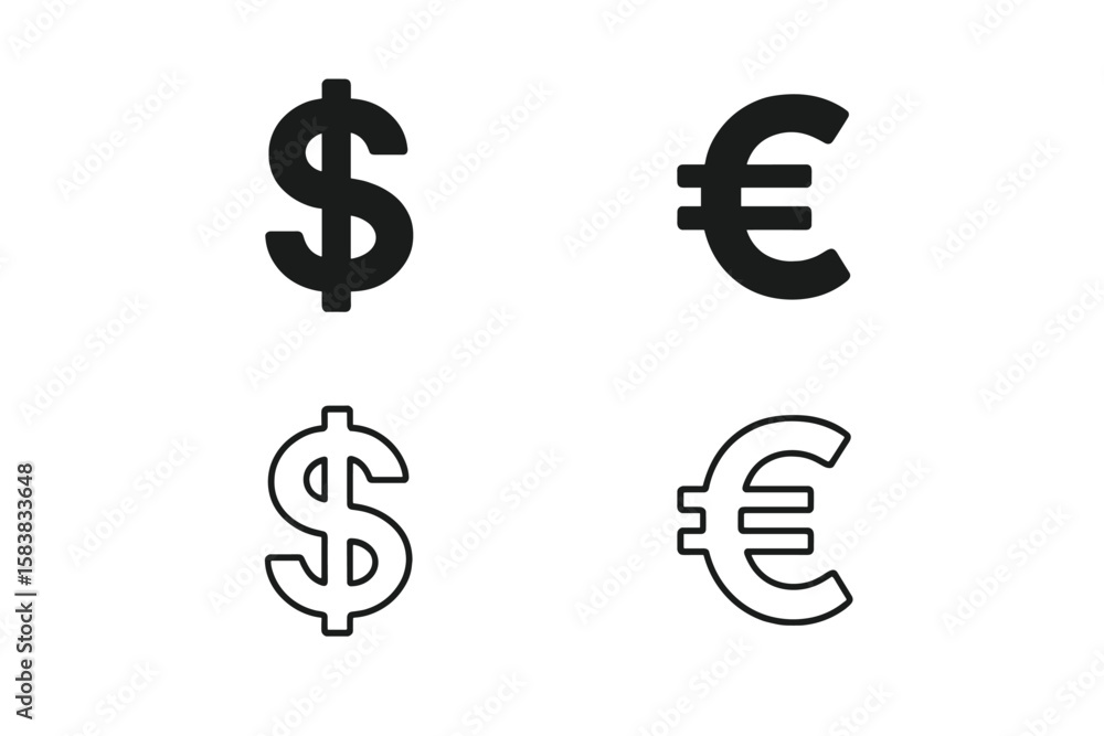 Poster dollar and euro currency symbols icon set. finance and business vector icons for web and mobile. mon