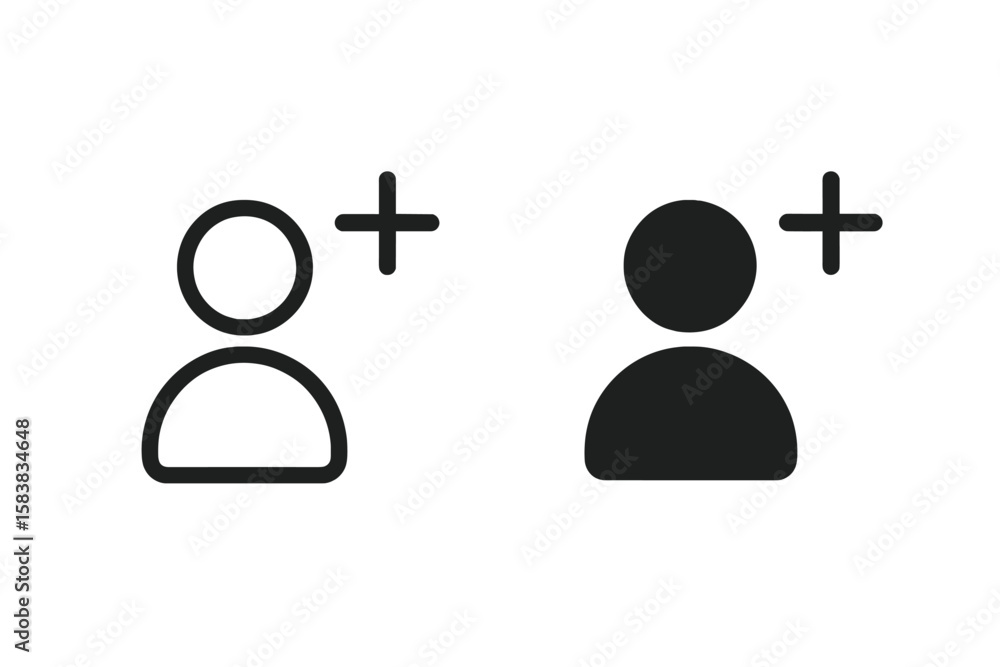 Poster add new user icon. add friend symbol. line and solid style set. invite person pictogram. new member 