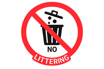 No Littering, No Garbage, Rubbish, Trash, or Waste Prohibited Warning Sign – Red Circle with Slash, Clean Environment, Vector Illustration, Transparent PNG for Public Spaces