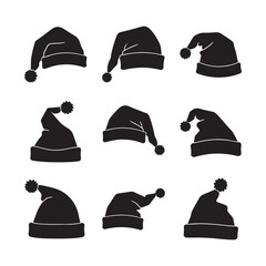Christmas hat silhouette set, Santa cap icon group isolated on white background.