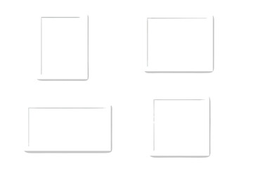 Set of Four Minimalist White Photo Frames with Realistic Shadows, Isolated on Transparent Background, Versatile Mockup for Art, Poster, Photography, Gallery, Home Decor, Vector Illustration