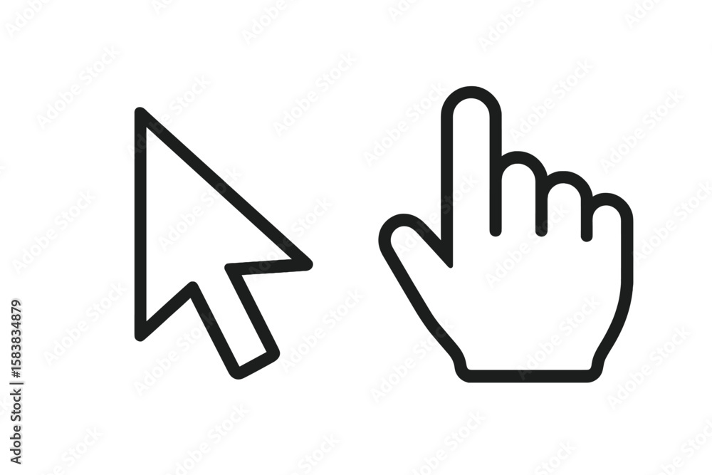 Poster click cursor set with arrow and hand pointer icons. vector illustration for web design, ui, ux, and 