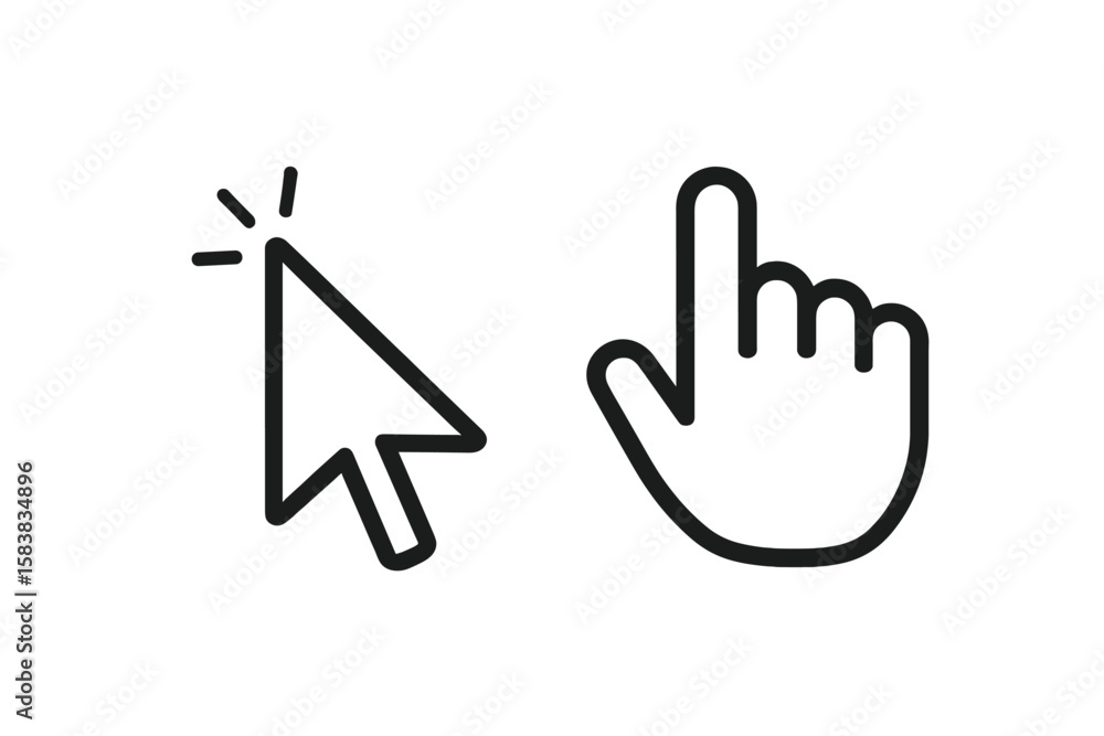 Fototapete Computer mouse cursor icon set with arrow and hand pointer. Click symbol for website button. Simple vector line art illustration for UI and UX design. Select and press concept.