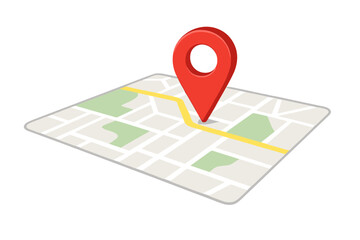 Red GPS navigator pointer on a city map. Location marking with a pin icon. Concept for navigation, logistics, geography, transport, and travel. Geotag destination point.