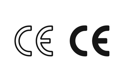 CE mark vector icon set. European Conformity certification symbol. EU product safety standard label. Line and solid style illustration for packaging and documents.
