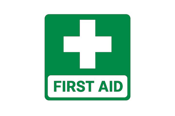 Fototapeta premium First aid sign vector. Green safety symbol with white medical cross for emergency health care. Printable sticker icon for hospital, clinic, pharmacy, or workplace safety.