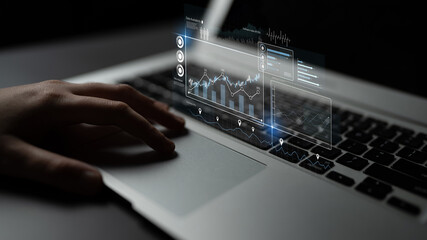 High-tech data visualization dashboard for analytics and performance tracking, including data...