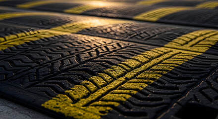 Textured Surface Of Speed Bumps With Painted Yellow Lines For Road Safety