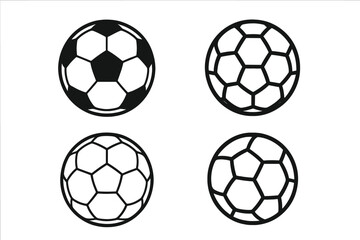 Soccer Ball Icon Set – Classic and Modern Football Ball Designs, Outline and Filled Vector Illustrations, Sports Equipment Symbols, Isolated Transparent Background