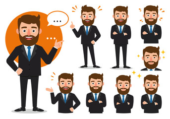 Fototapeta premium Bearded businessman in suit vector illustration professional character