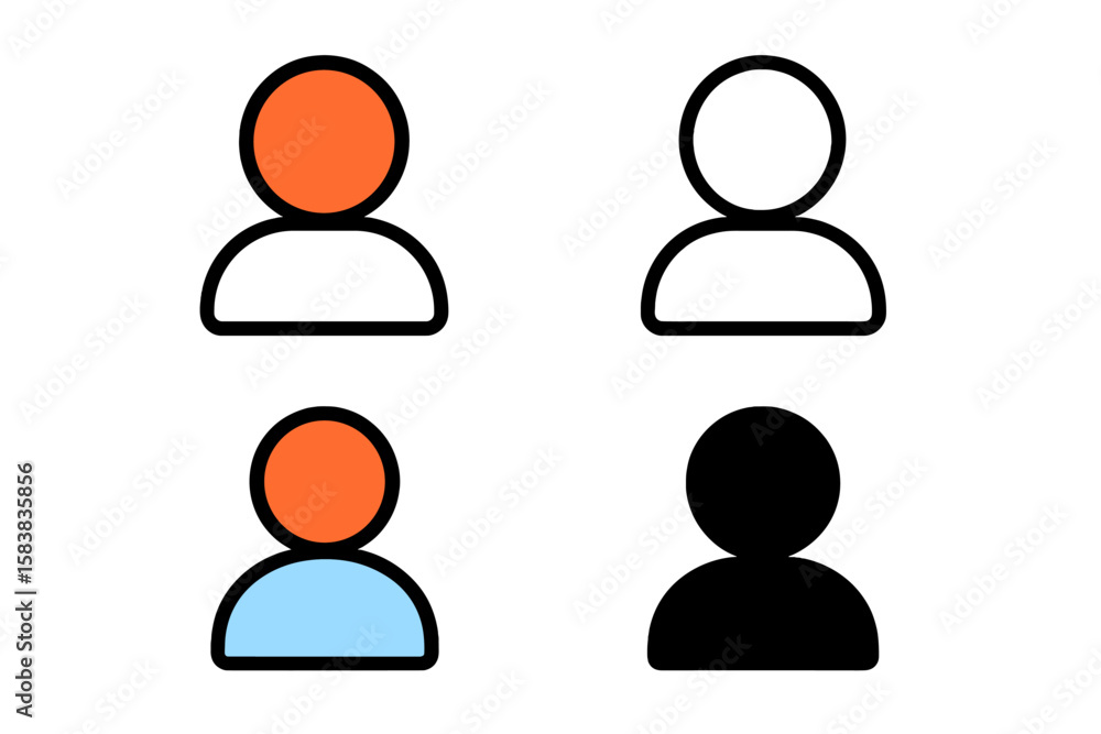 Poster user avatar icon set – profile symbol in color, outline, stroke, and solid styles – vector transpare