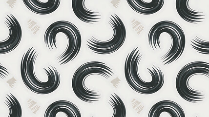 Seamless pattern of dark grey brush stroke circles and light beige scribbles