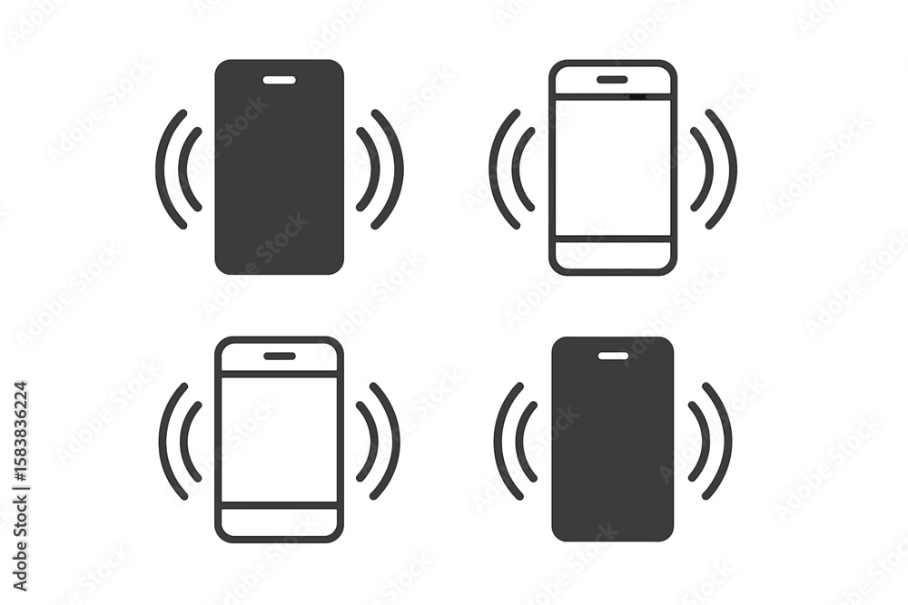 Poster phone vibration icon set. ringtone and call alert symbols. mobile phone vibrating, ringing sign for 