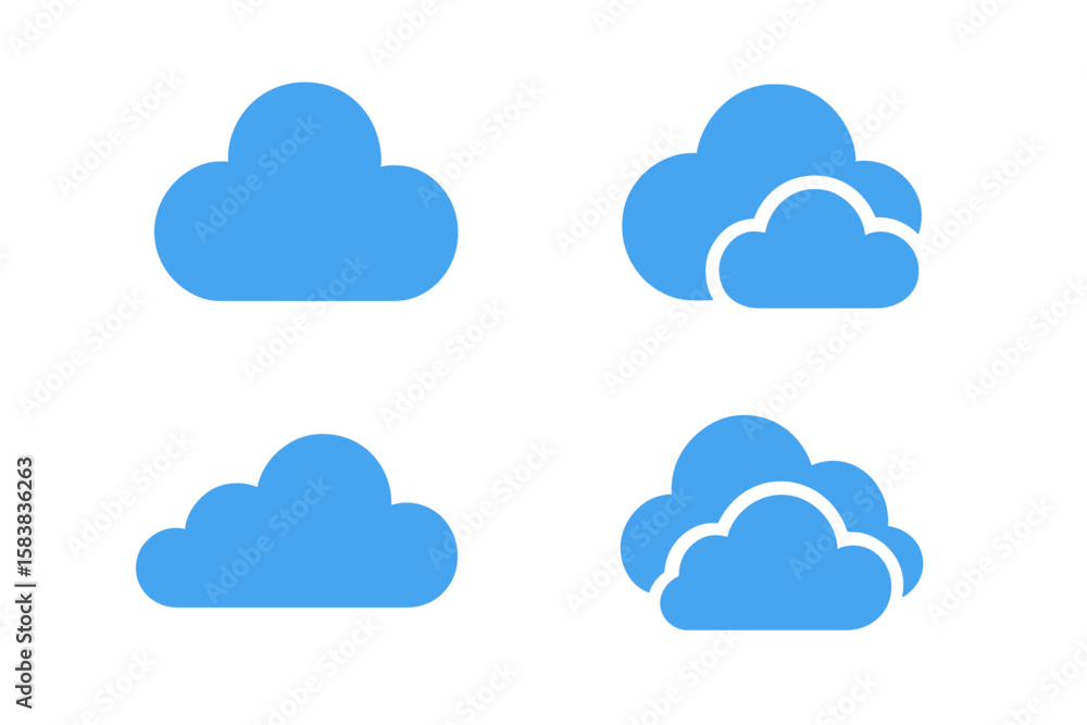 Poster set of blue cloud icons. simple flat vector illustration for weather forecast, meteorology, and clou