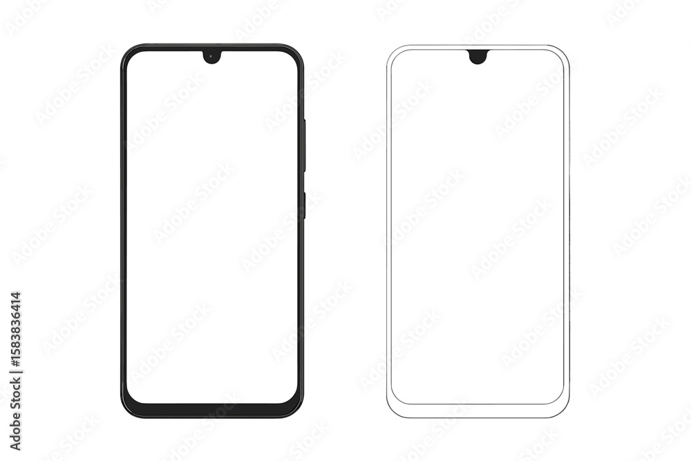 Poster realistic smartphone mockup with blank white screen for design presentation. mobile phone vector tem