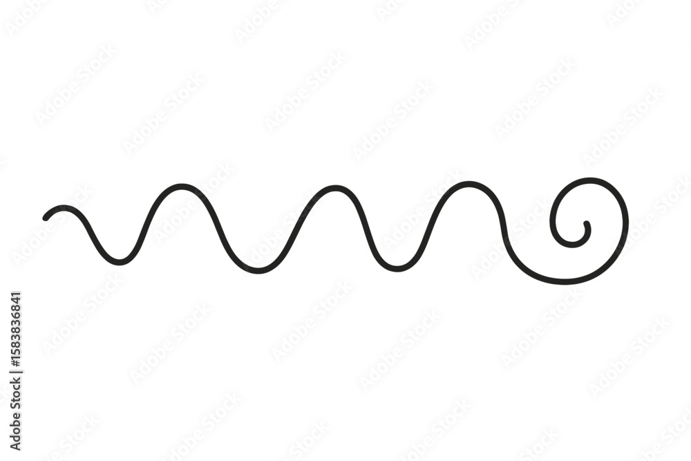 Poster hand-drawn wavy line with a spiral scroll end. curvy squiggle doodle sketch for design. loopy wave d