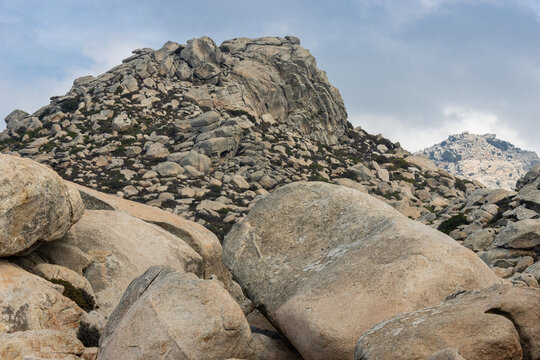 Barren mountain range with masses of stones between the villages of Kalamo and Karkinagri on the Greek Island of  Ikaria.