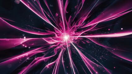 Exploding pink fractal energy burst with glowing light and dark background
