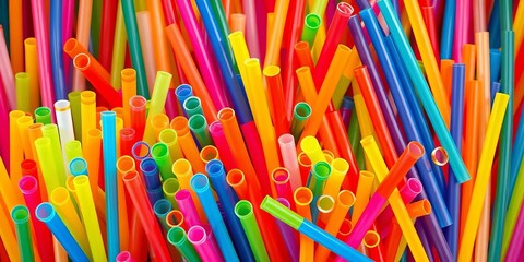 A vibrant array of multicolored plastic drinking straws,  straw texture,  vibrant
