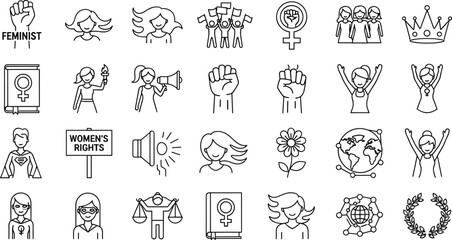 Empowerment and Equality Icon Set: Feminist, Women's Rights, and Gender Equity Symbols for Design Projects