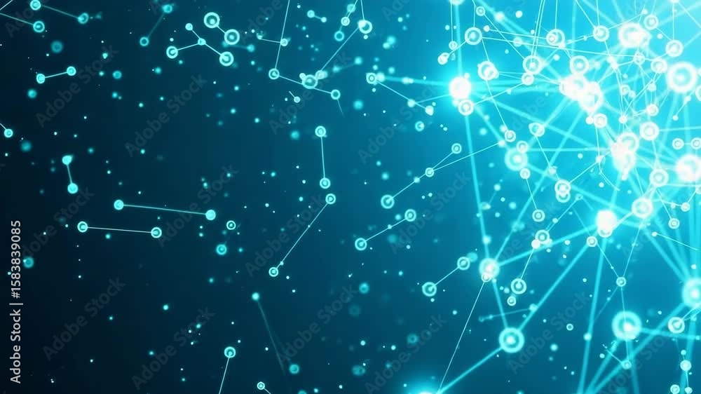 Poster an abstract blue background with glowing dots and lines represents connection