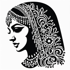 Art Dulha-Dulhan Portraits Mehndi Design, simple design for high quality ,  black and white, tattoo style, stencil print, mandala, impressive and visual sticker, white background