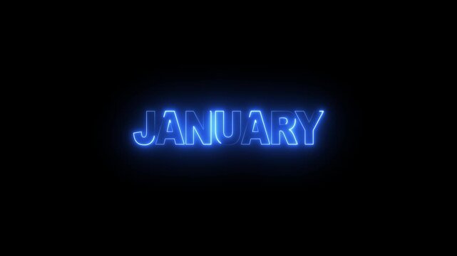JANUARY text neon glowing animation. Neon glow signs in seamless loop motion graphic . JANUARY month neon line text concept.