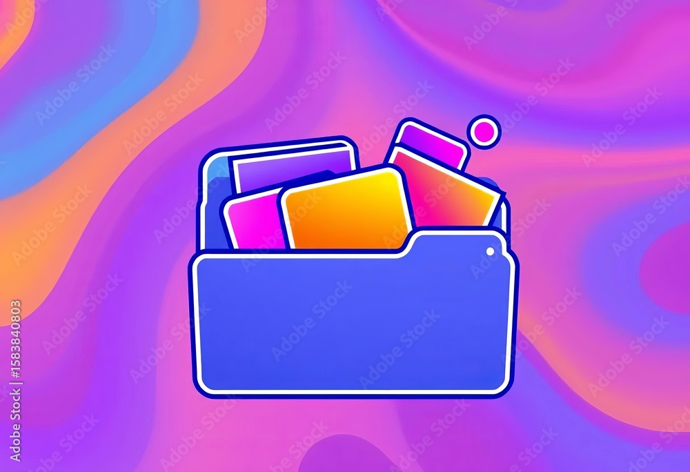 Fototapete files in folder, line art icon vector illustration clean, simple design ideal for software, data org