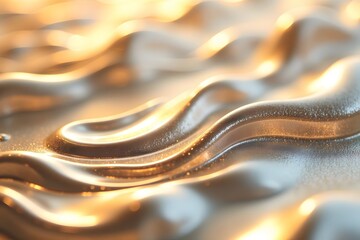 Abstract metallic surface with wavy pattern and warm lighting  