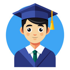 Graduating student wearing a cap and gown in a cheerful illustration