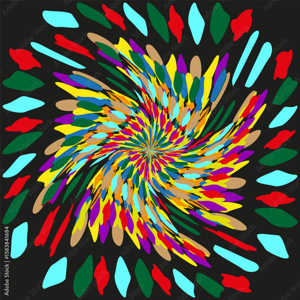 Poster swirl confetti pattern. abstract geometric vector. colorful dynamic illustration. dark background ar