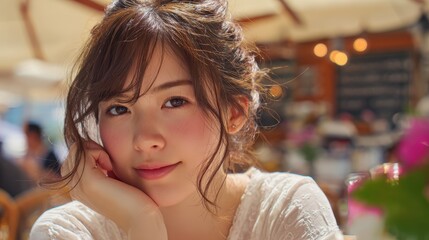 Smiling young asian female in casual setting