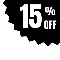 Fifteen percent off sale tag in black and white color