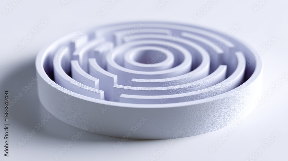 Poster abstract lines forming a maze, with a clear path to the center, isolated on a pure white background.