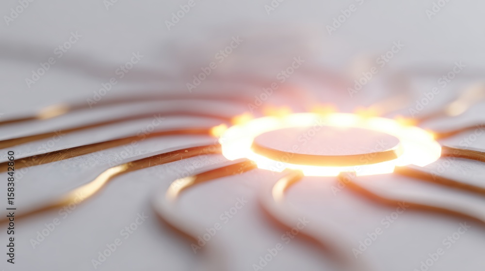 Poster abstract lines forming a circuit board pattern with a central glowing core, isolated on a pure white