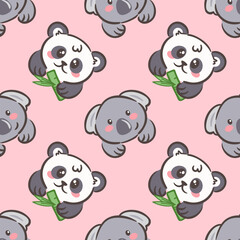 vector illustration features a charming seamless pattern of cute pandas and koalas against a soft pink background. Perfect for children s products, it adds a playful and joyful touch to any design.