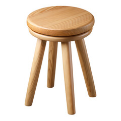 Simple round wooden 3D stool with four tapered legs isolated on transparent background
