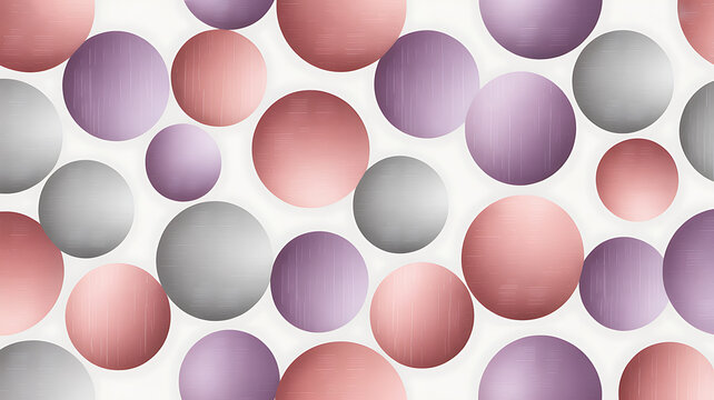 Seamless pattern of textured circles in pastel pink purple and silver on a light background