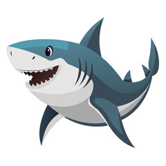 Naklejka premium Cartoon shark swimming with a friendly expression in the ocean 