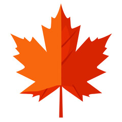 Vibrant red maple leaf in flat design with symmetrical shape  