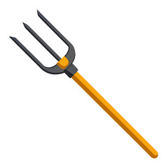 Three-pronged pitchfork with an orange handle on white background  